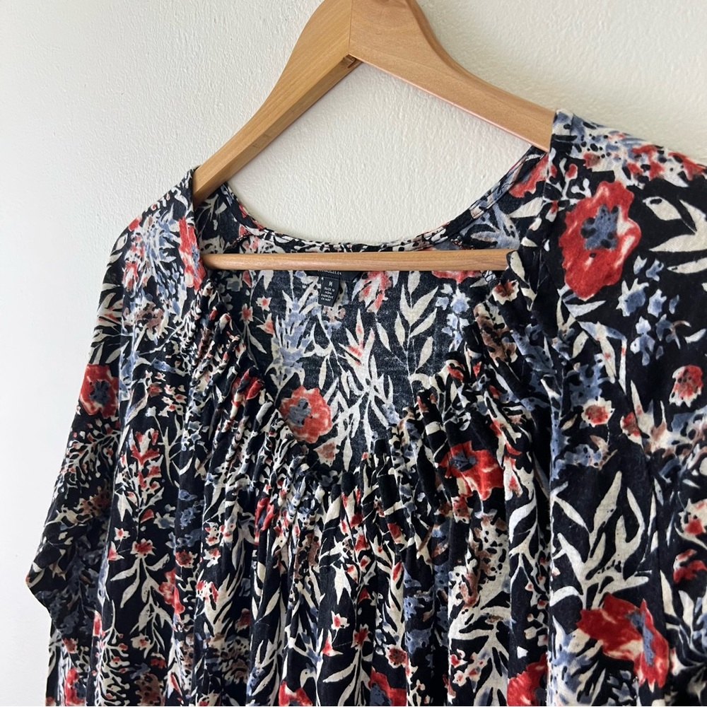 Lucky Brand Modal/Cotton Blend Elastic Pleated Front Floral Printed Boho Top - Picture 10 of 13